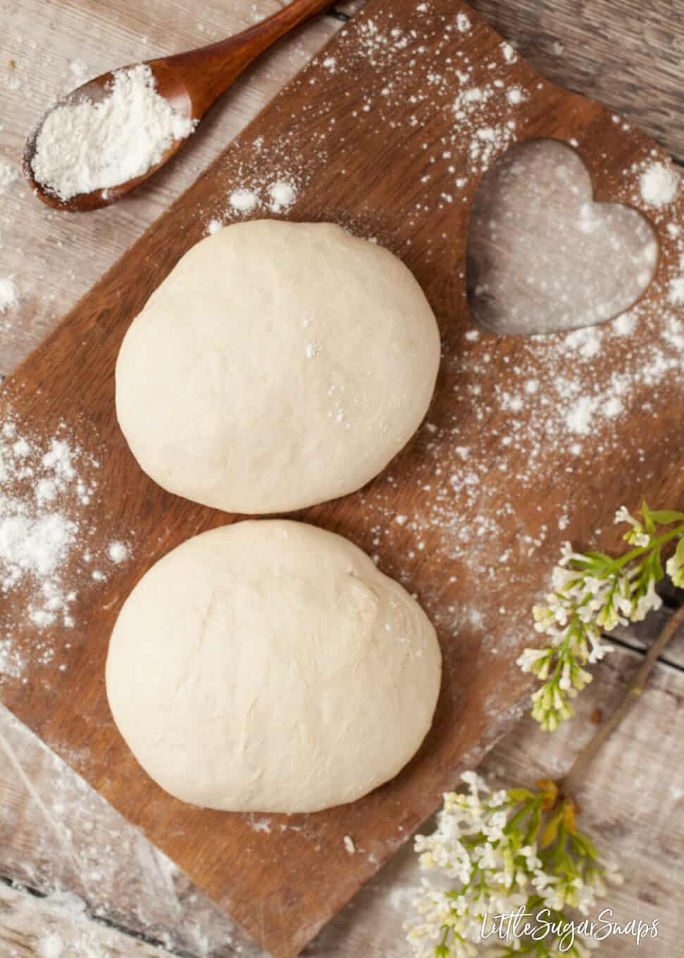 Small batch Beer pizza dough split into 2 portions.