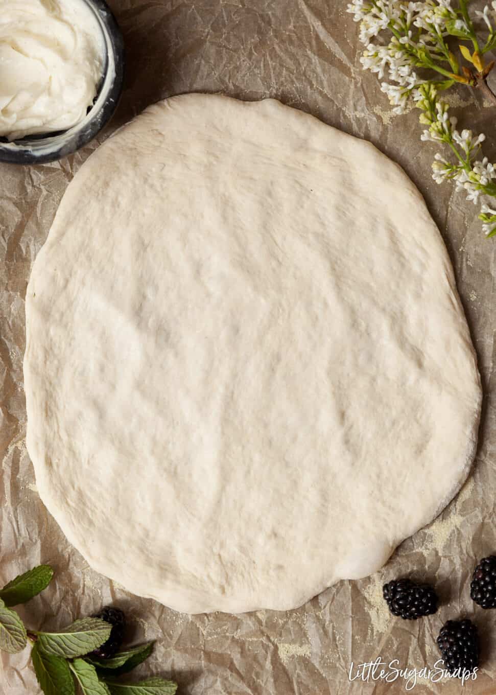 pizza dough rolled out