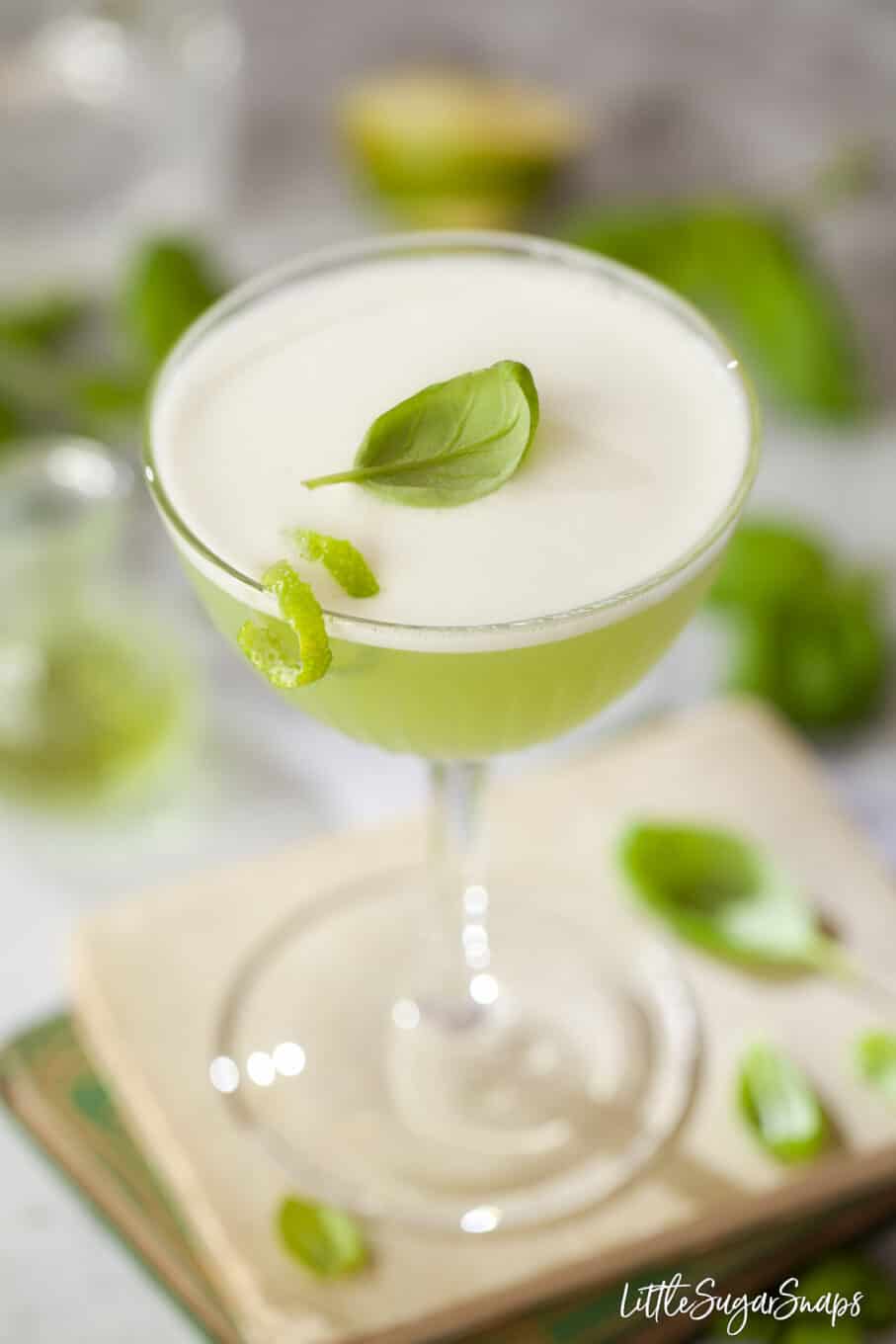 Spring feeling cocktail variation:  basil, lime and green chartreuse gin cocktail