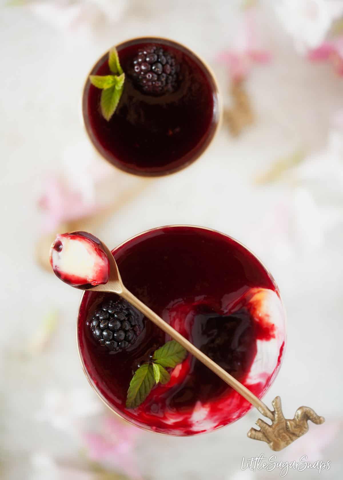 Overhead view of blackberry dessert