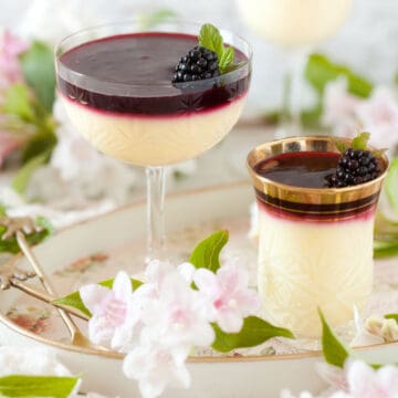 Lemon Posset recipe with Blackberry Compote in individual glasses