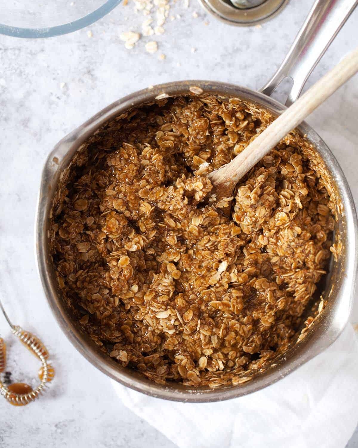 Biiscoff flapjack mix in a saucepan