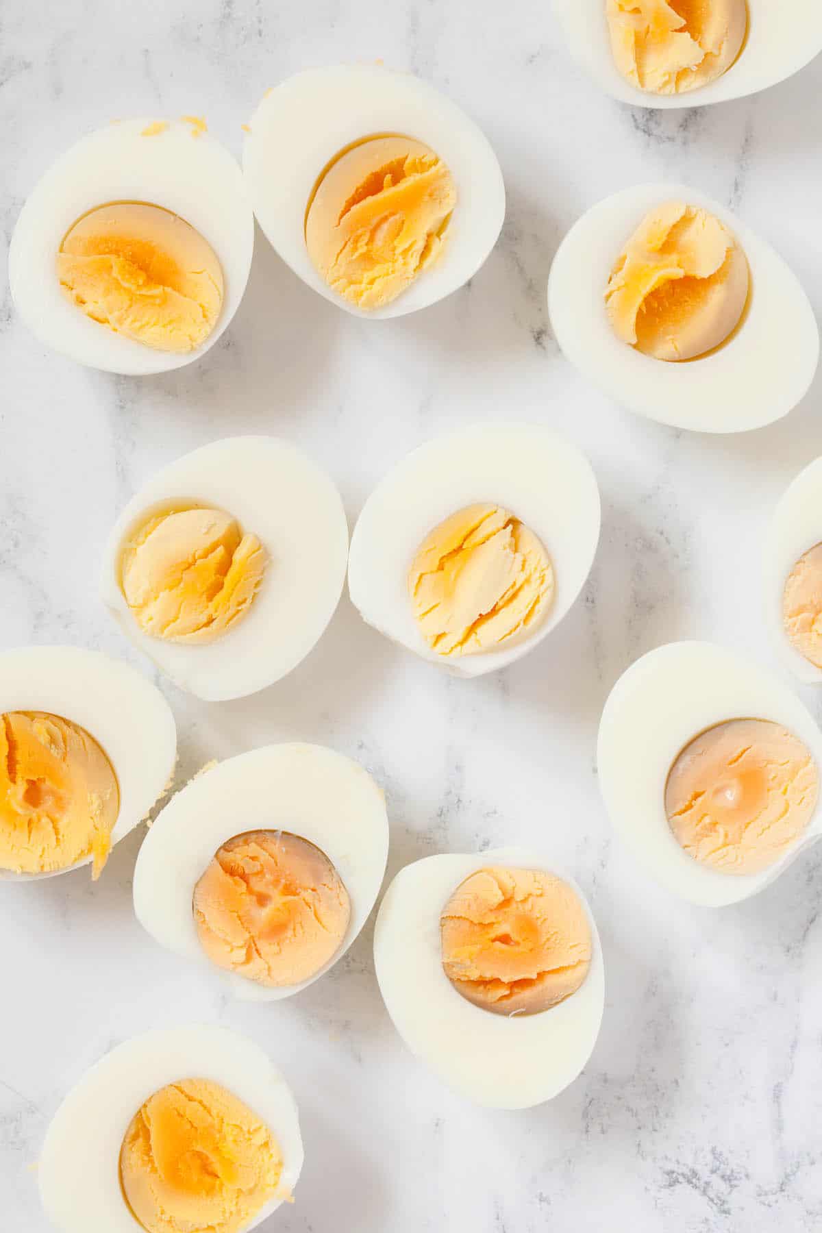 Hard boiled eggs sliced in half