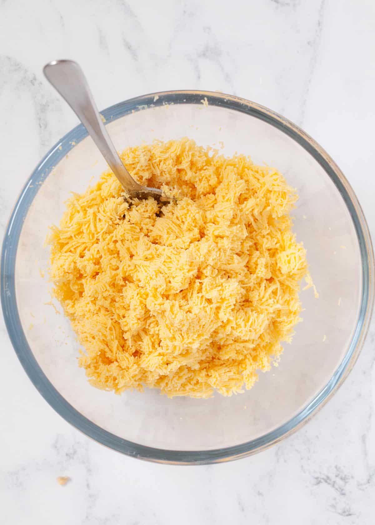 Minced egg yolk that has been pushed through a sieve