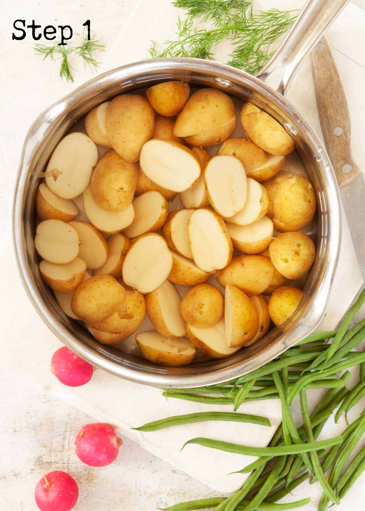Process image - chopped potatoes in a pan of water