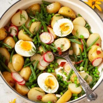 Green bean and potato salad in a pot