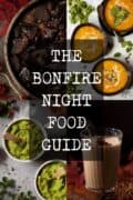 Collage of bonfire night food images with text overlay