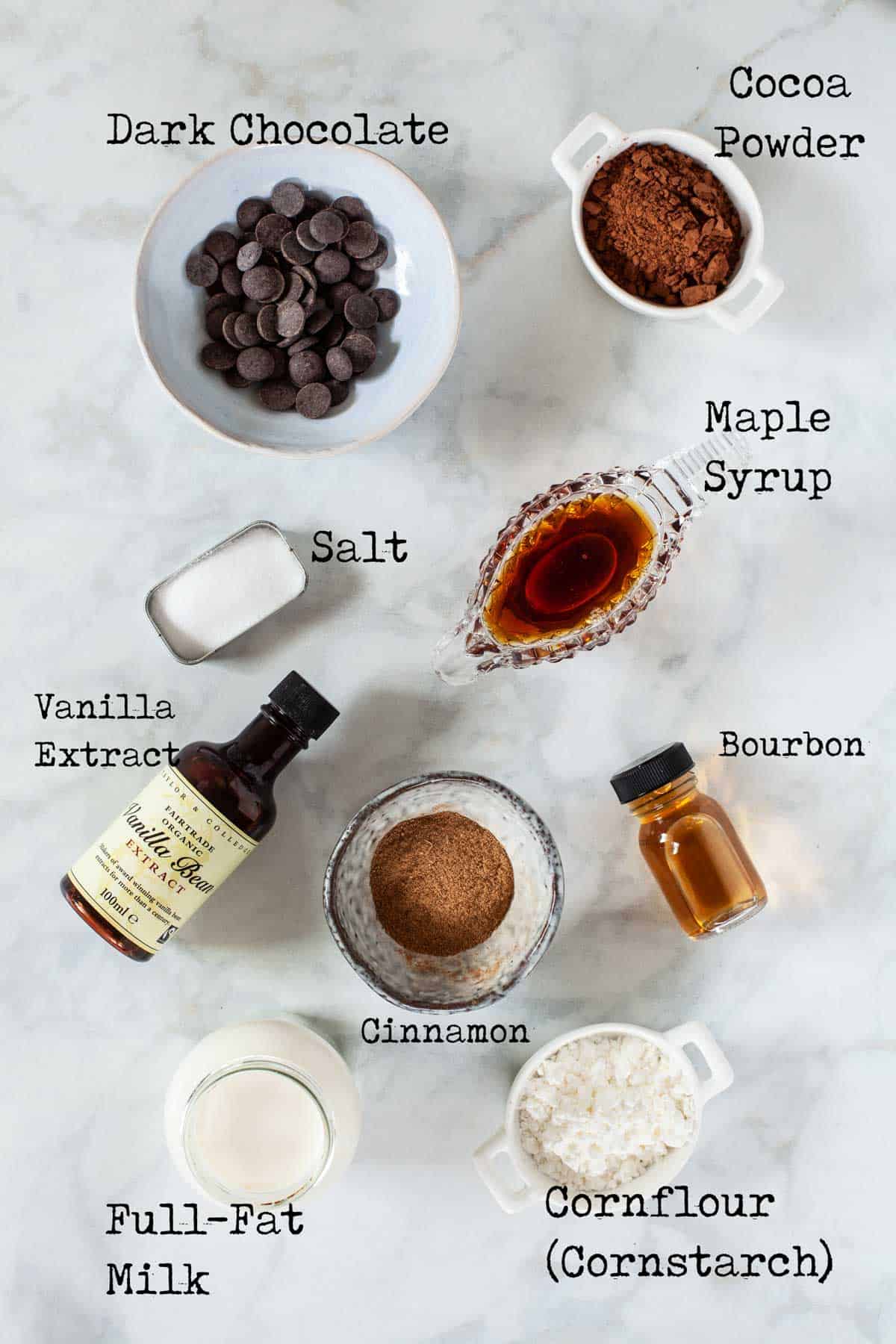 Ingredients for Bourbon Hot Chocolate with text overlay