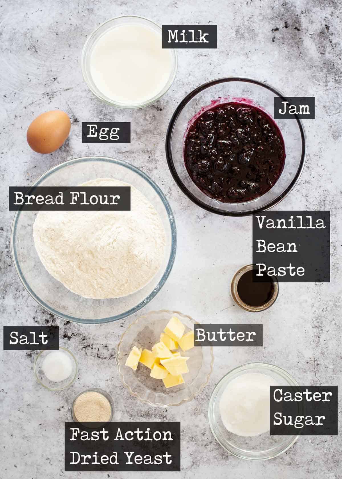 Jam Doughnut ingredients with text overlay