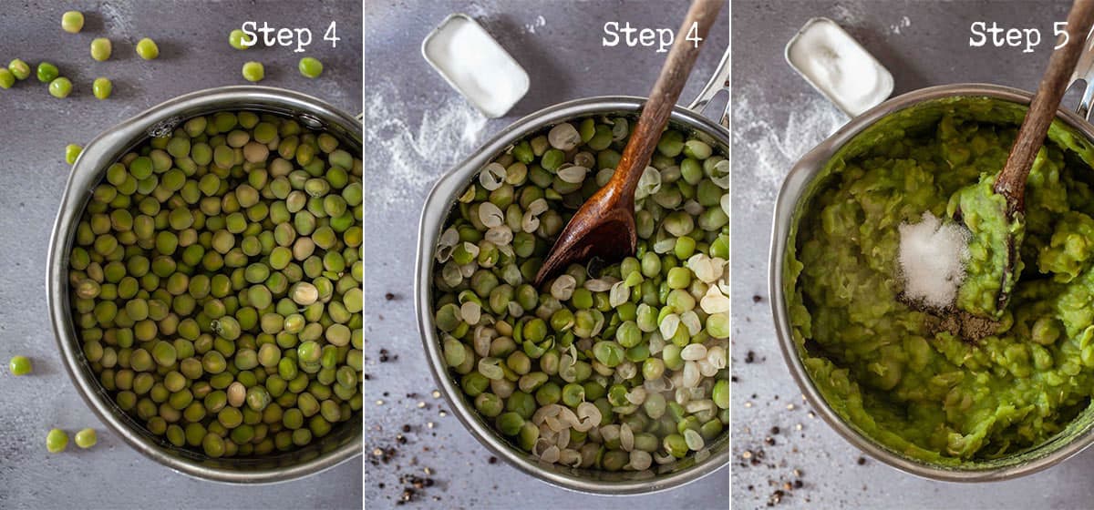 Process shots: Cooking dried marrowfat peas until soft