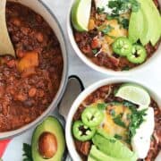 Ground beef chilli in bowls