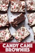 Candy cane brownies with text overlay