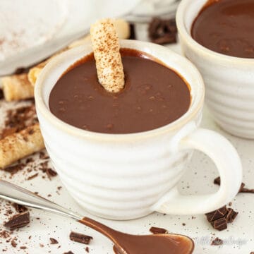 Close up of Italian stlye hot chocolate in an espresso cup.