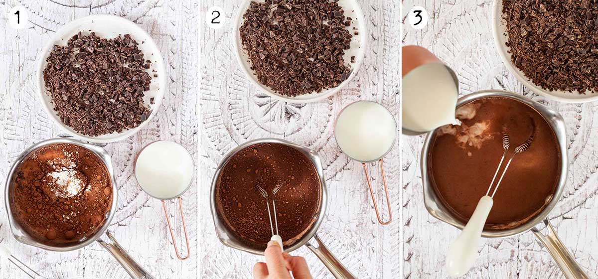 Collage of process images for making Cioccolata calda