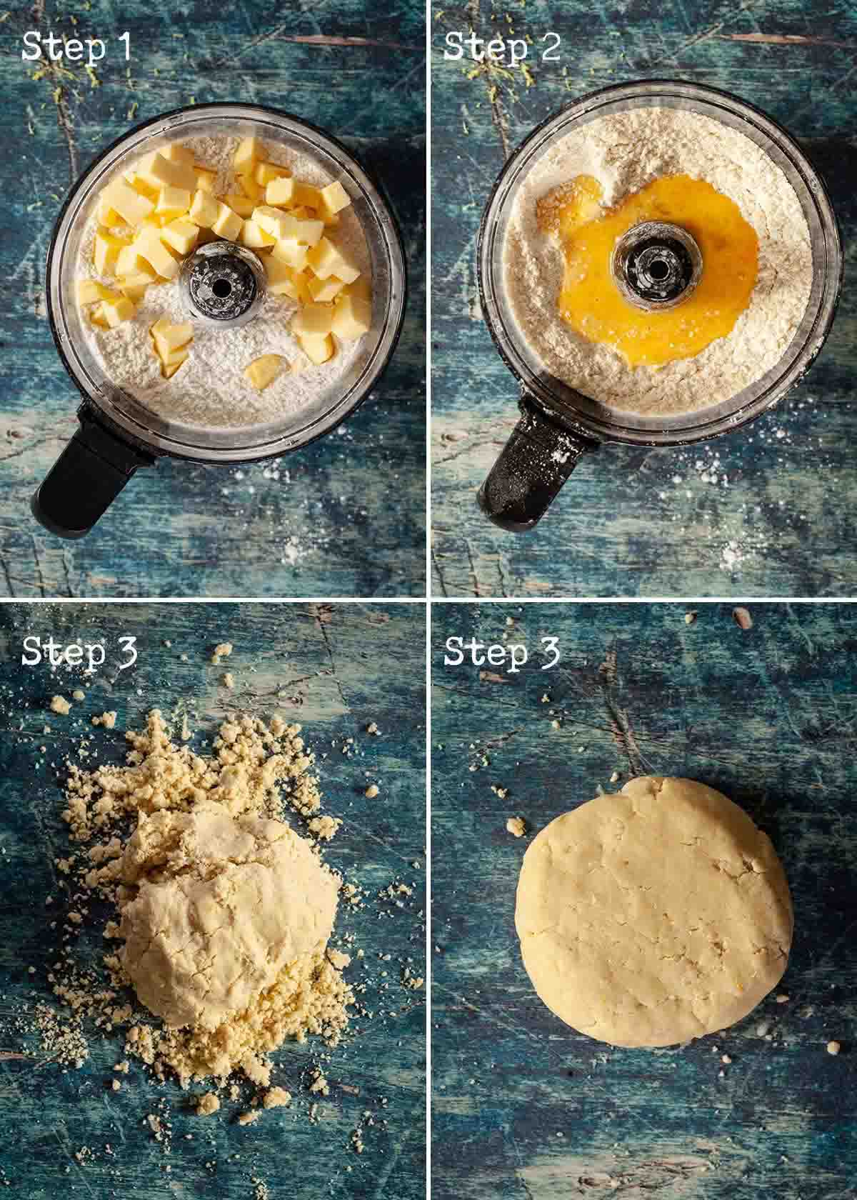 Collage of step by step images for making lemon shortbread cookies