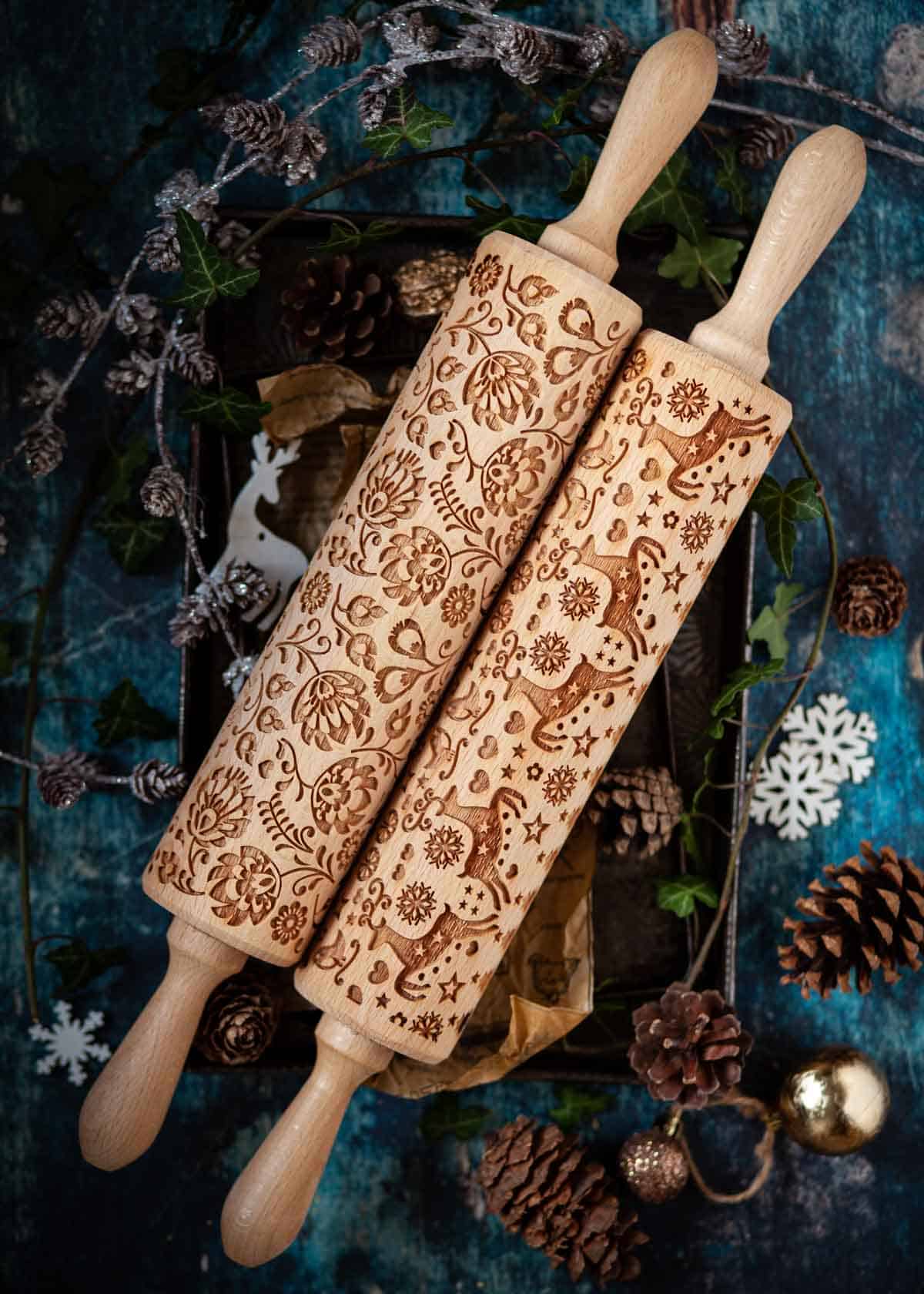 Two embossed rolling pins