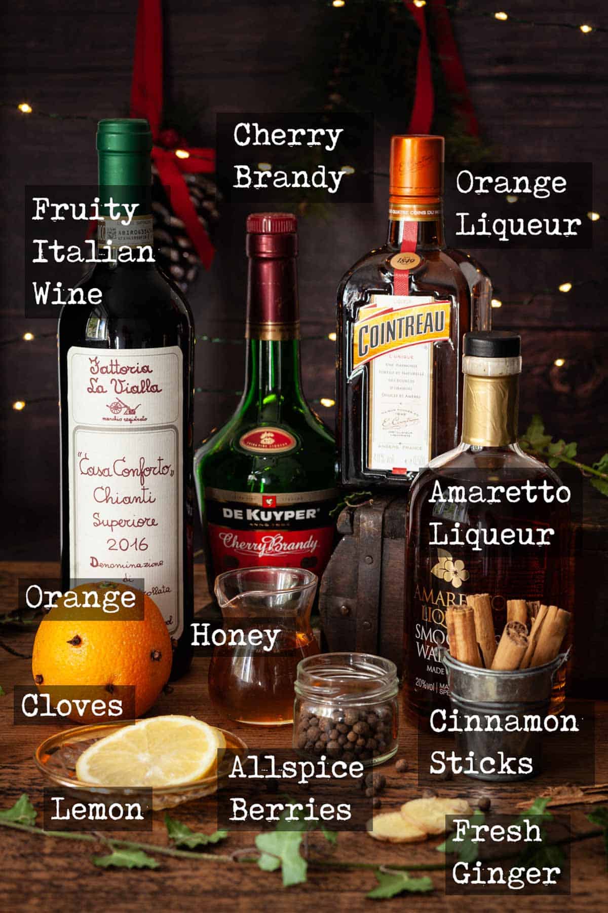 Ingredients for mulled wine with text overlay