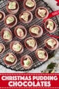 Christmas pudding chocolates with text overlay