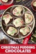 Christmas pudding chocolates with text overlay