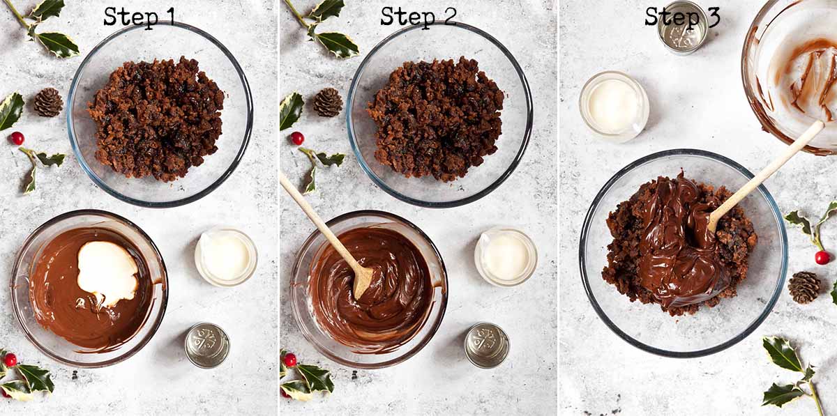 Step by Step image collage for making truffles with leftover Christmas pudding