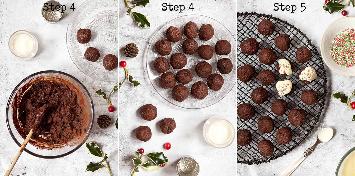 Step by Step image collage for making homemade festive truffles