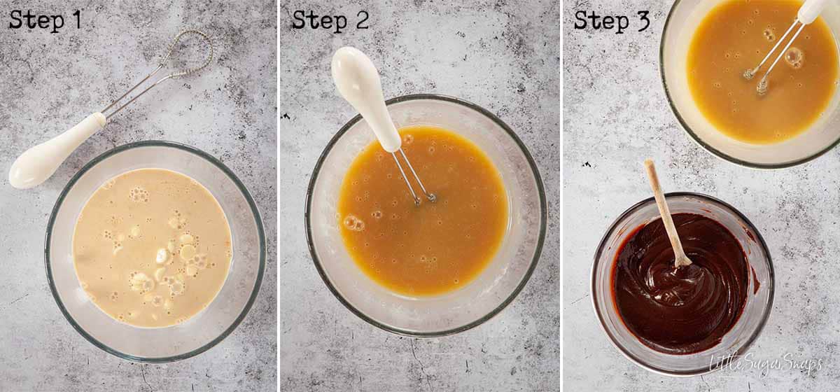 Step by Step image collage: making white and dark ganache