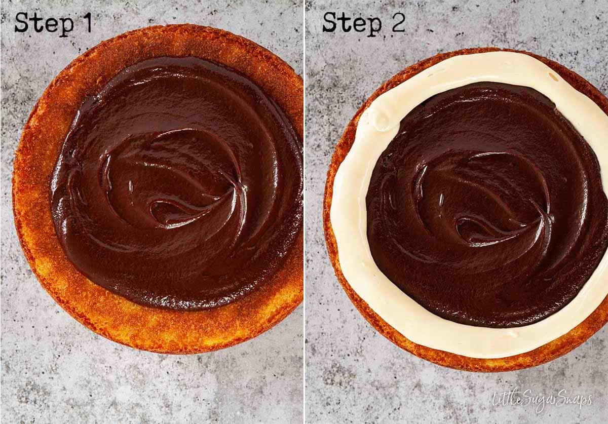 Decorating a cake with ganache of mascarpone frosting