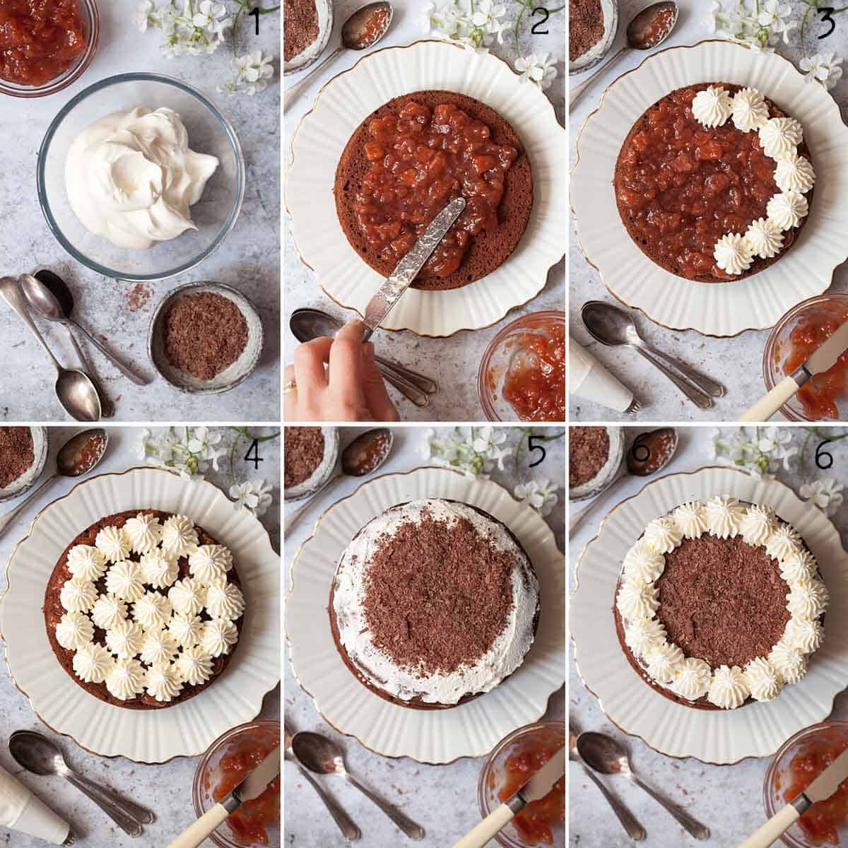 Collage of images showing a cake being decorated