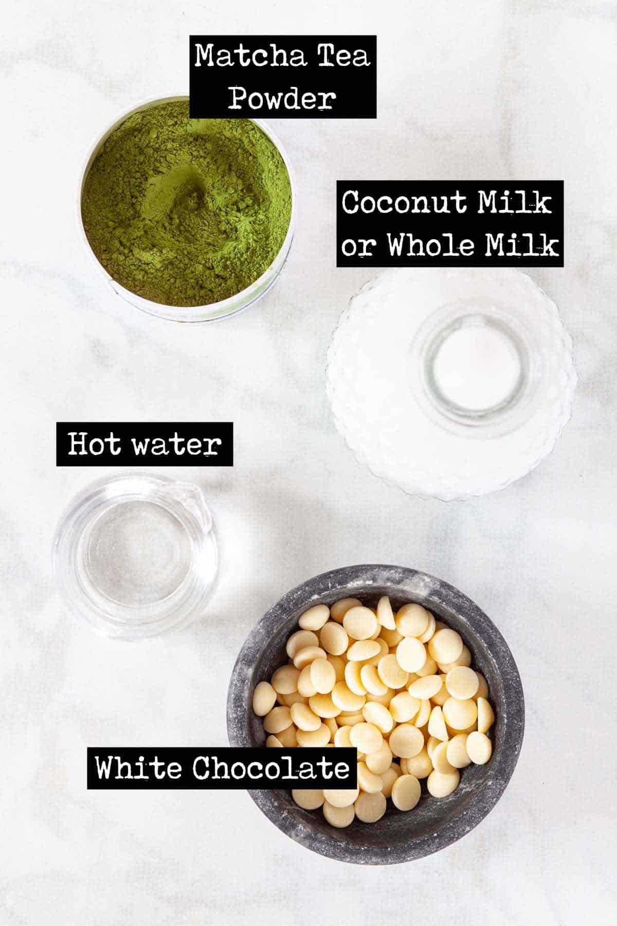 Ingredients for green tea drink with text overlay