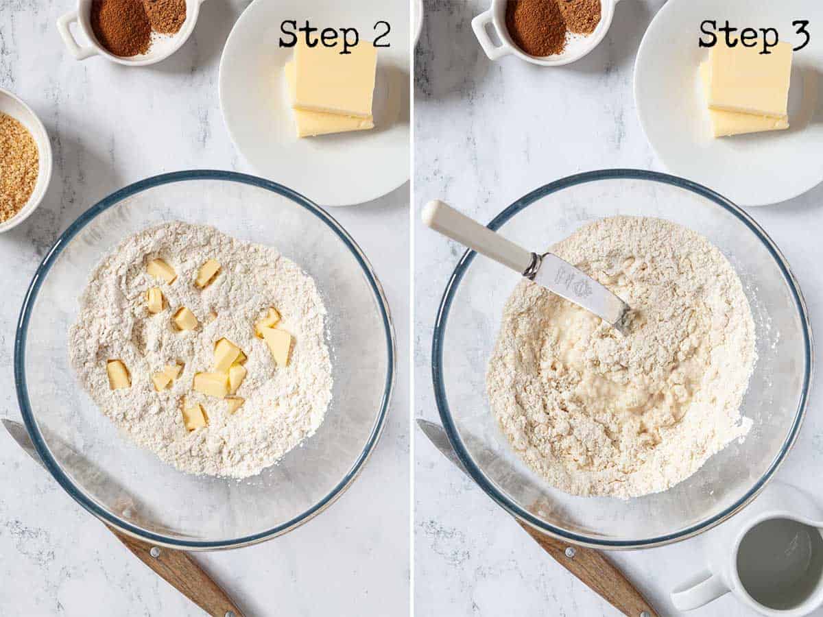 Step by step images - mixing pastry in a bowl