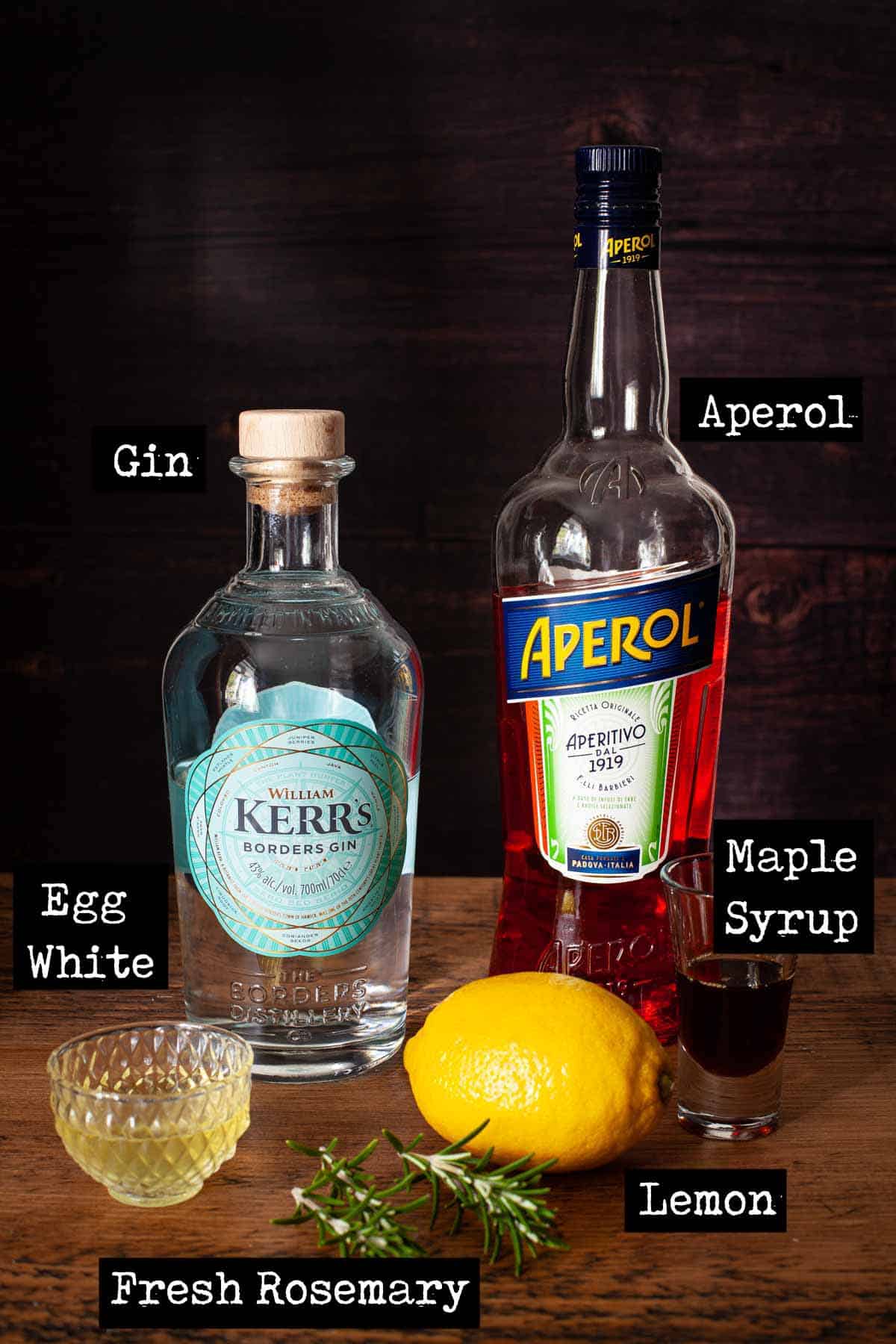 Ingredients for an Aperol Gin cocktail