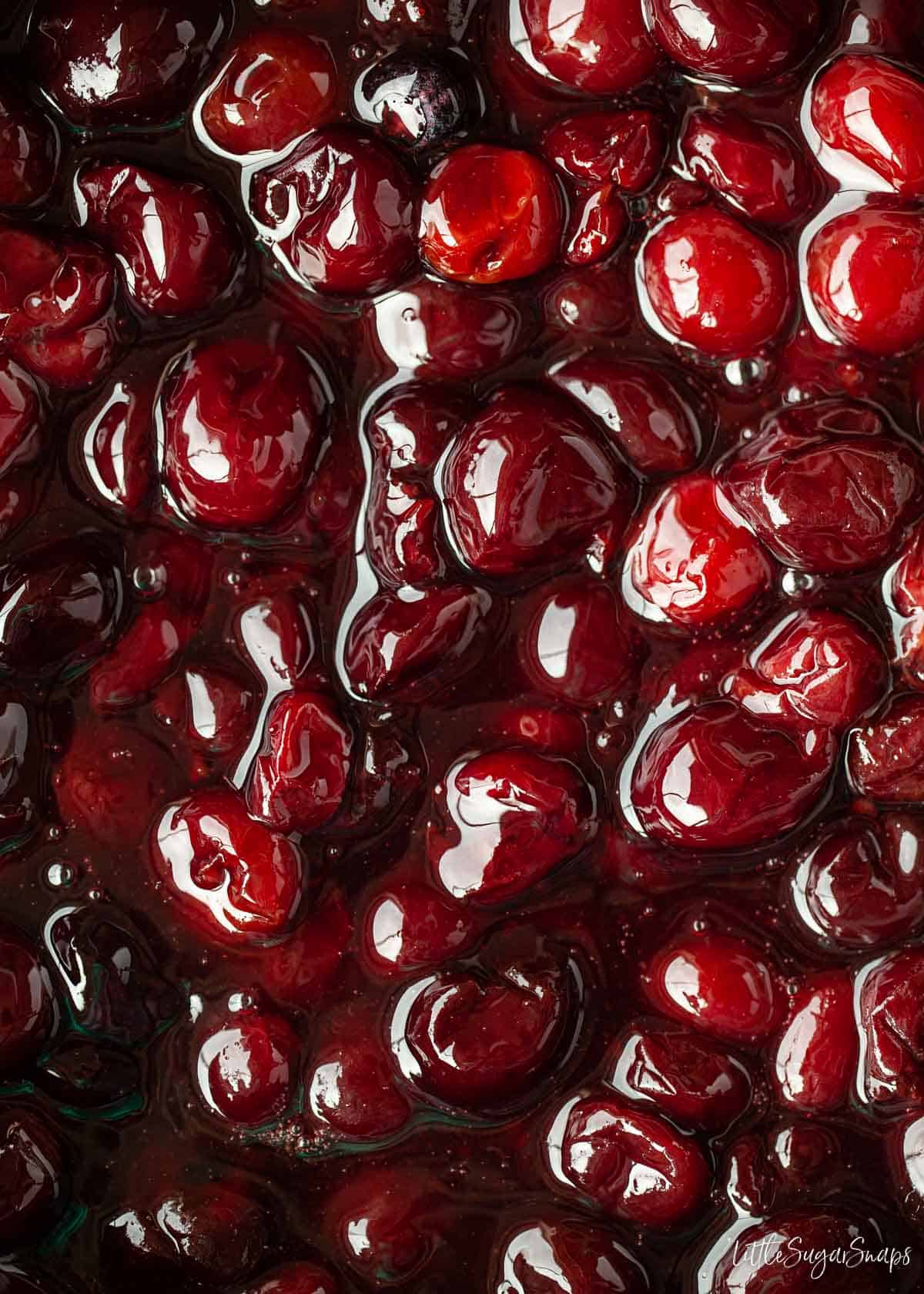 close up of cherries jubilee