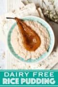 vegan rice pudding with text overlay