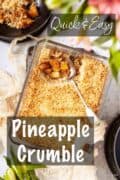 Pineapple crumble with descriptive text overlay