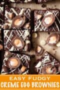 Creme egg brownies with text overlay