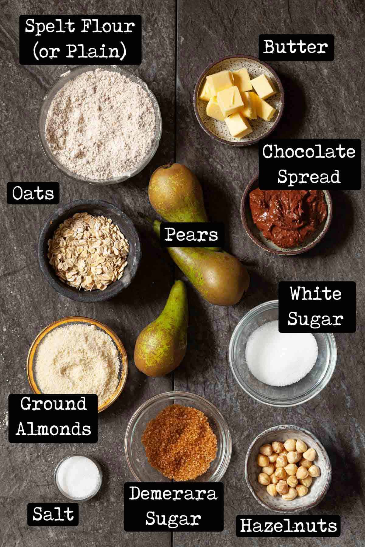 Ingredients for a fruit dessert with text overlay