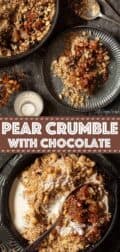 Collage of images for pear crumble with text overlay