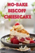 Biscoff cheesecake with text overlay