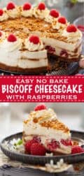 Biscoff cheesecake with text overlay