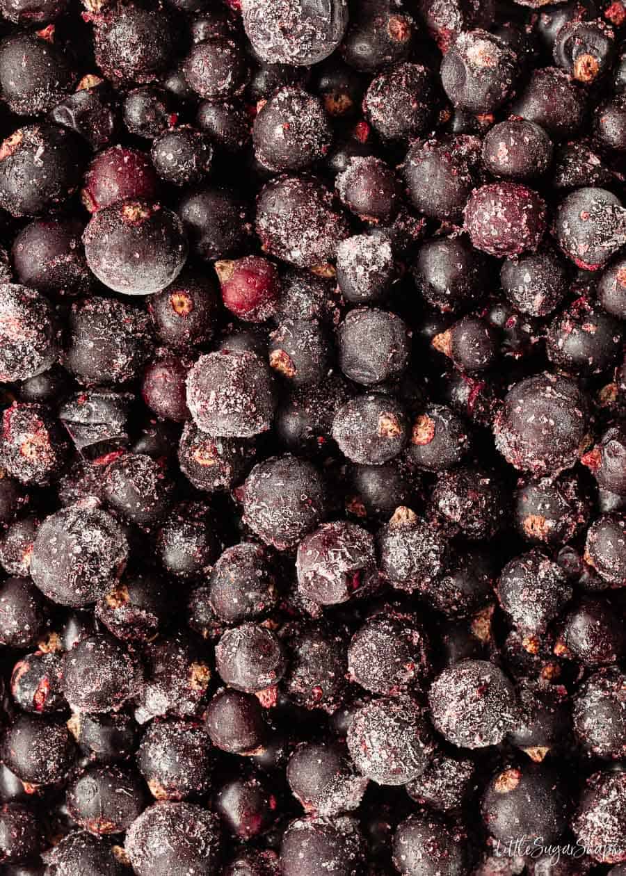 Close-up of frozen blackcurrants