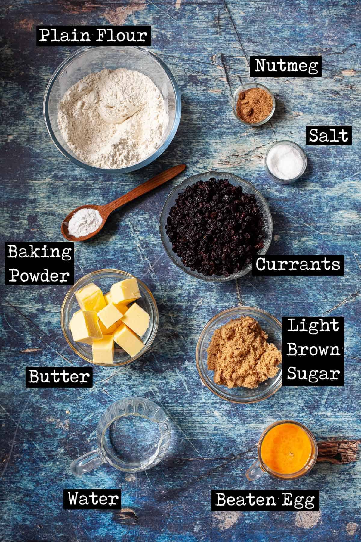 Ingredients for currant pastries with text overlay