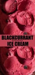 Blackcurrant ice cream with text overlay