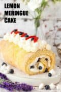 Lemon Swiss Roll with cream and berries plus text overlay