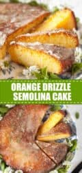 orange semolina cake with text overlay