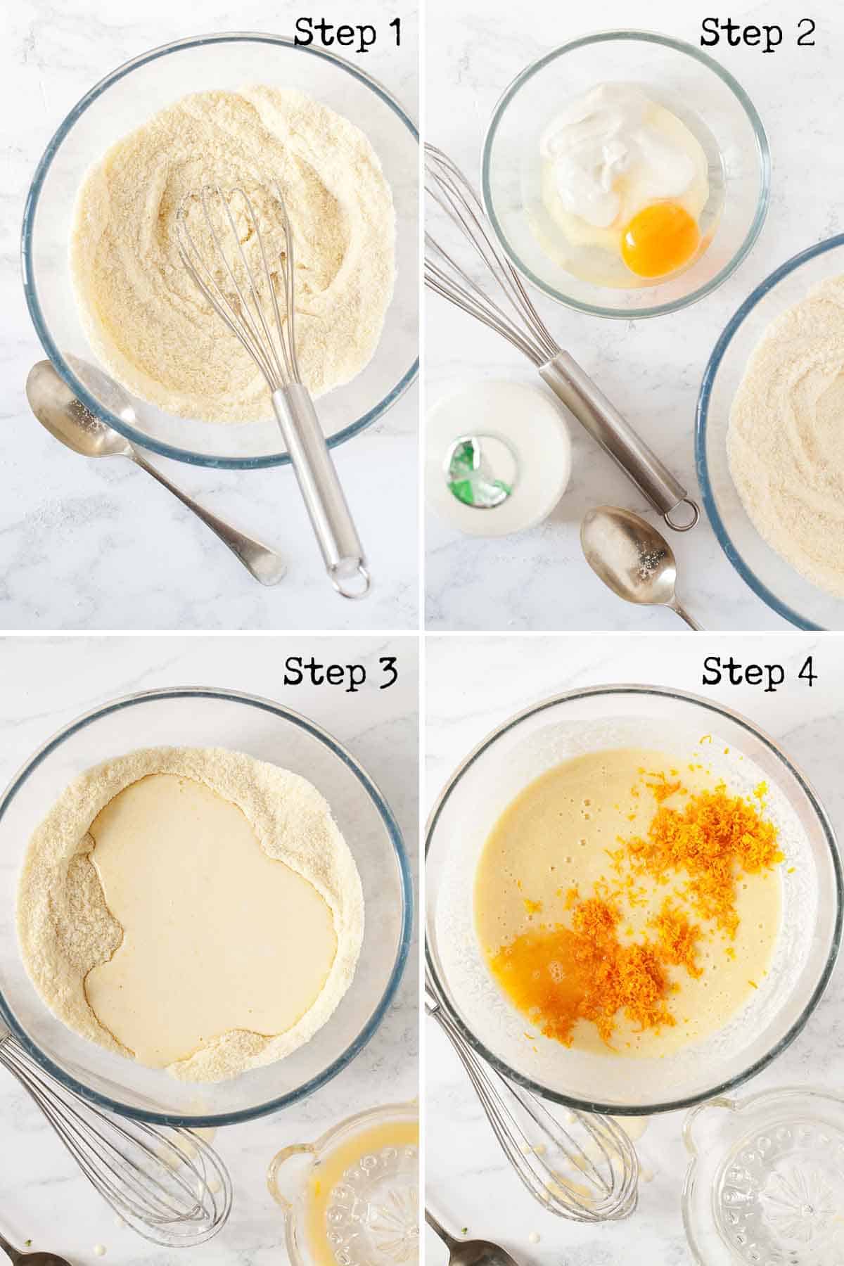 Collage of images showing a flourless cake being made