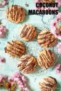 Coconut macaroons on a wire rack with text overlay