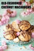 Coconut macaroons on a serving rack with text overlay