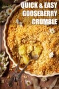 Gooseberry crumble with text overlay