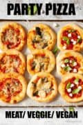 Various mini pizza with text overlay