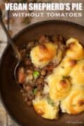 Vegan shepherd's pie with text overlay